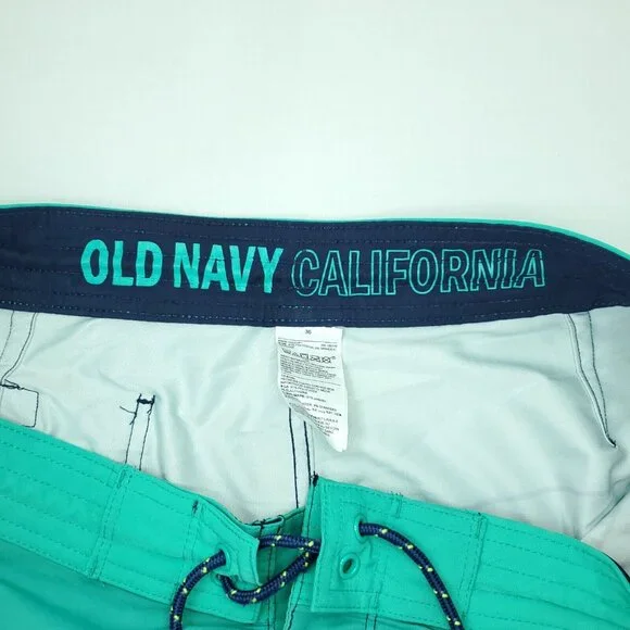 Old Navy California Boardshorts Mens 36x9" Green Striped Swim Stretch - Picture 3 of 8